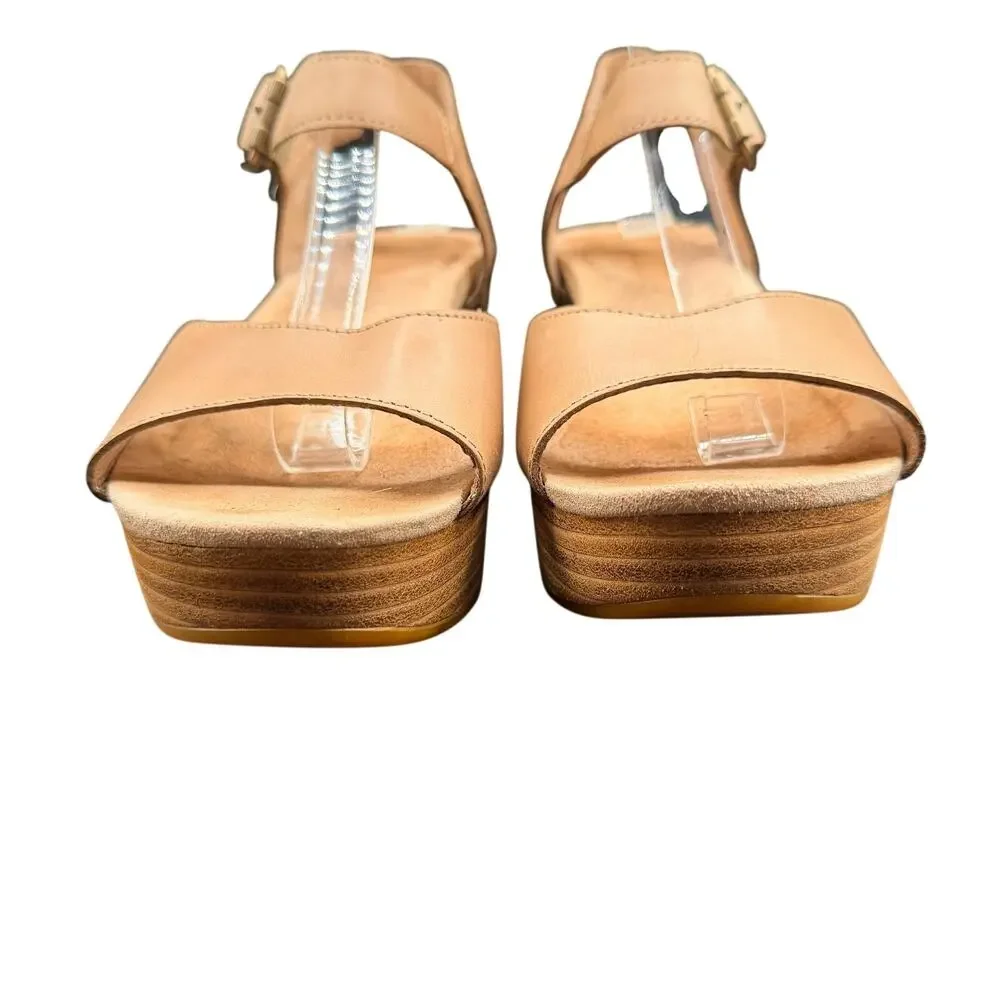 Dansko Leather Wedge Sandals Tan Camel Ankle Strap EU 37 US 6.5-7